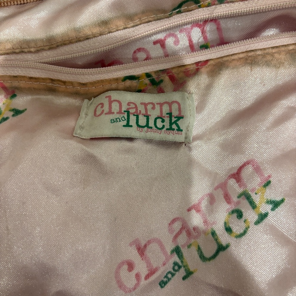 โจCharm & Luck Shiny Pink Leather Handbag with Rhinestone BucklesโGenuine Leather - Picture 8 of 11